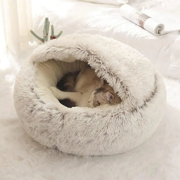 Cozy cave cat bed for all seasons covered bed fluffy cat bed