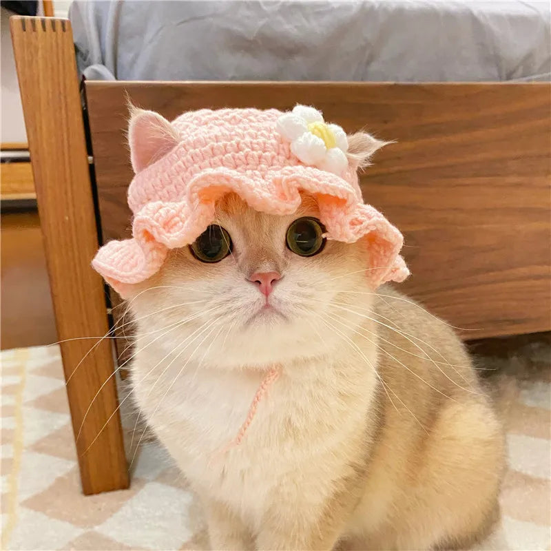 Crochet hat for cats in pink crochet flower hat for cat pet hat dog ha