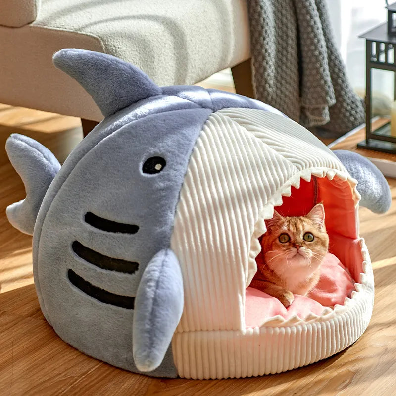 Lit de chat requin lit de chat mignon et confortable lit de chat couvert de grotte