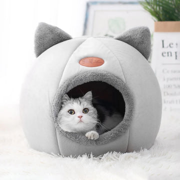 Warm cat bed in the mouth of a gray cat dog bed cat shaped cat house bed