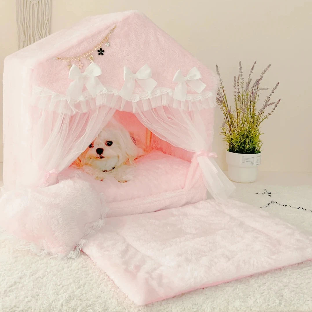 Cama para gatos elegante, cama para gatos de princesa, cama con dosel para gatos esponjosa y cálida