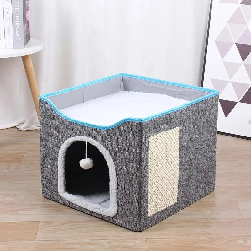 Lit cube pour chat avec un lit superposé à gratter, lit mezzanine pour 2 chats, lit en boîte