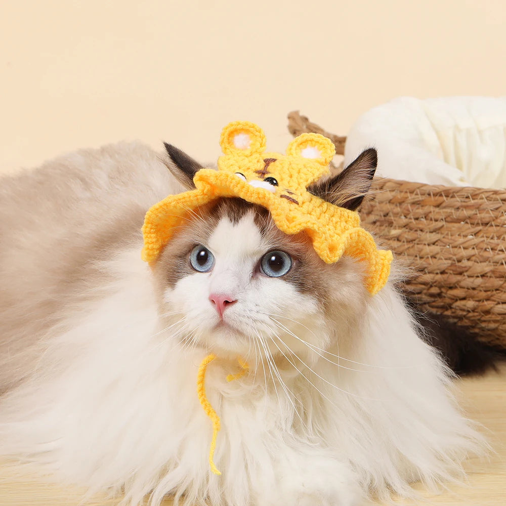 Cat hat knitted a yellow tiger cute cat hat