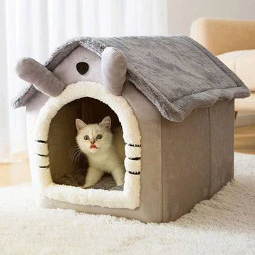 Lit de maison pour chat, lit de maison pour chien, lit fermé pour chat, chaud et lavable