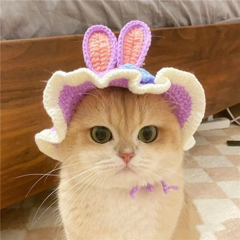 Cute cat hat a purple rabbit crochet cat hat dog hat