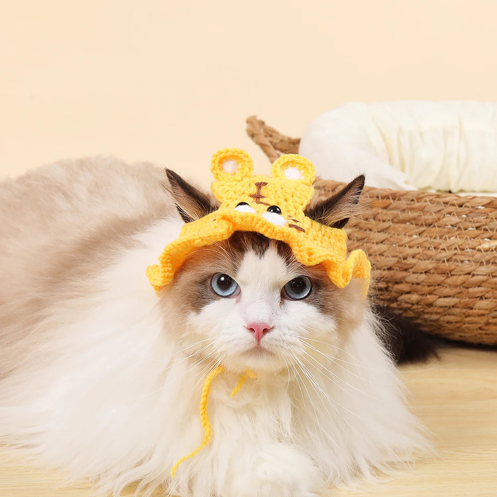 Cat hat knitted a yellow tiger cute cat hat