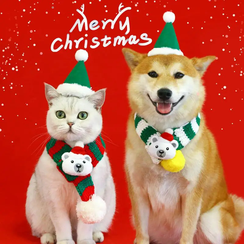 Gorro navideño de gato con bufandas de crochet Disfraz navideño para perros y gatos