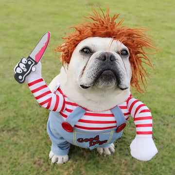 Funny dog clothes with hair dog Halloween dress up dog dressed up as a killer