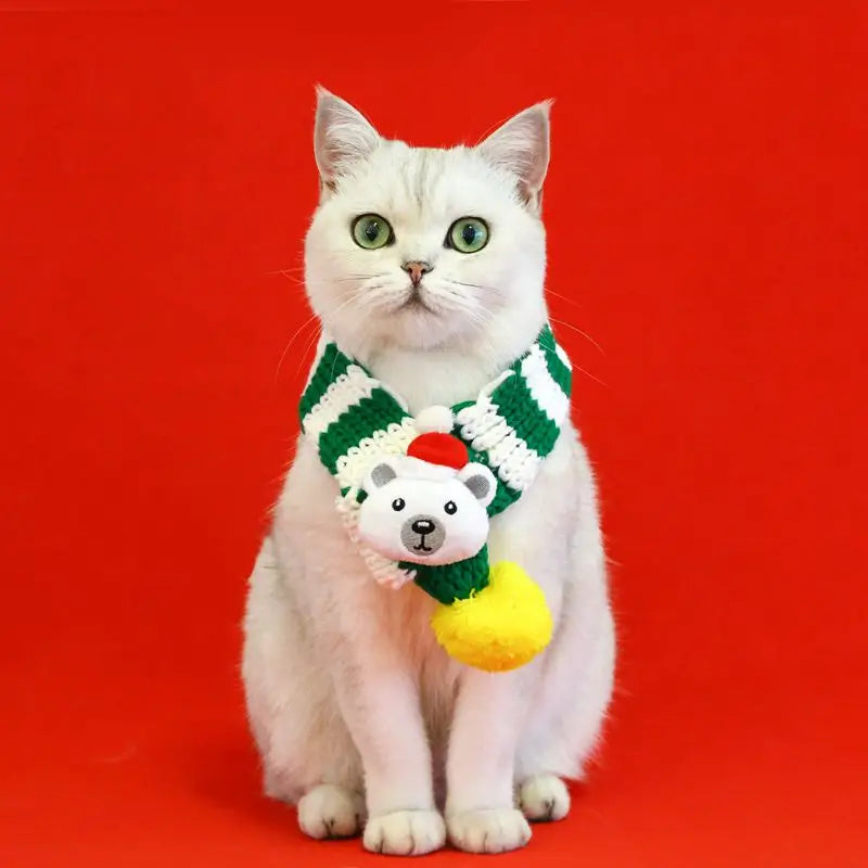 Cat Christmas hat with crochet scarfs Christmas costume for cats and dogs