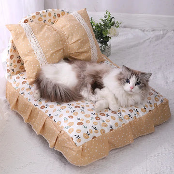 Cute cat bed pink cat bed flower cat bed with lace