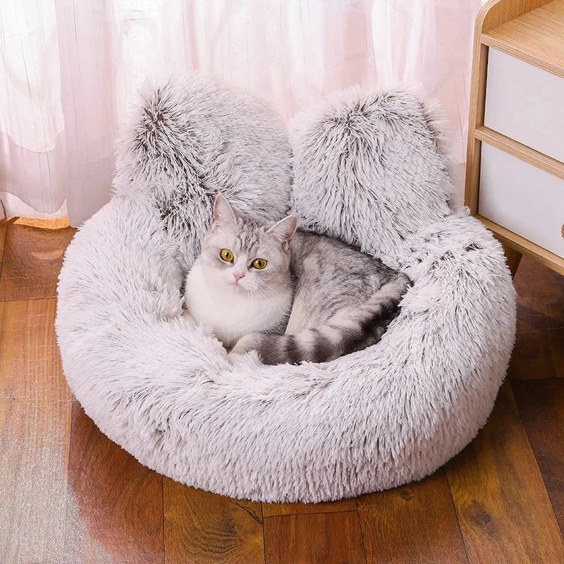 Lit moelleux pour chat en forme de lapin rose et gris très mignon moderne et chaleureux