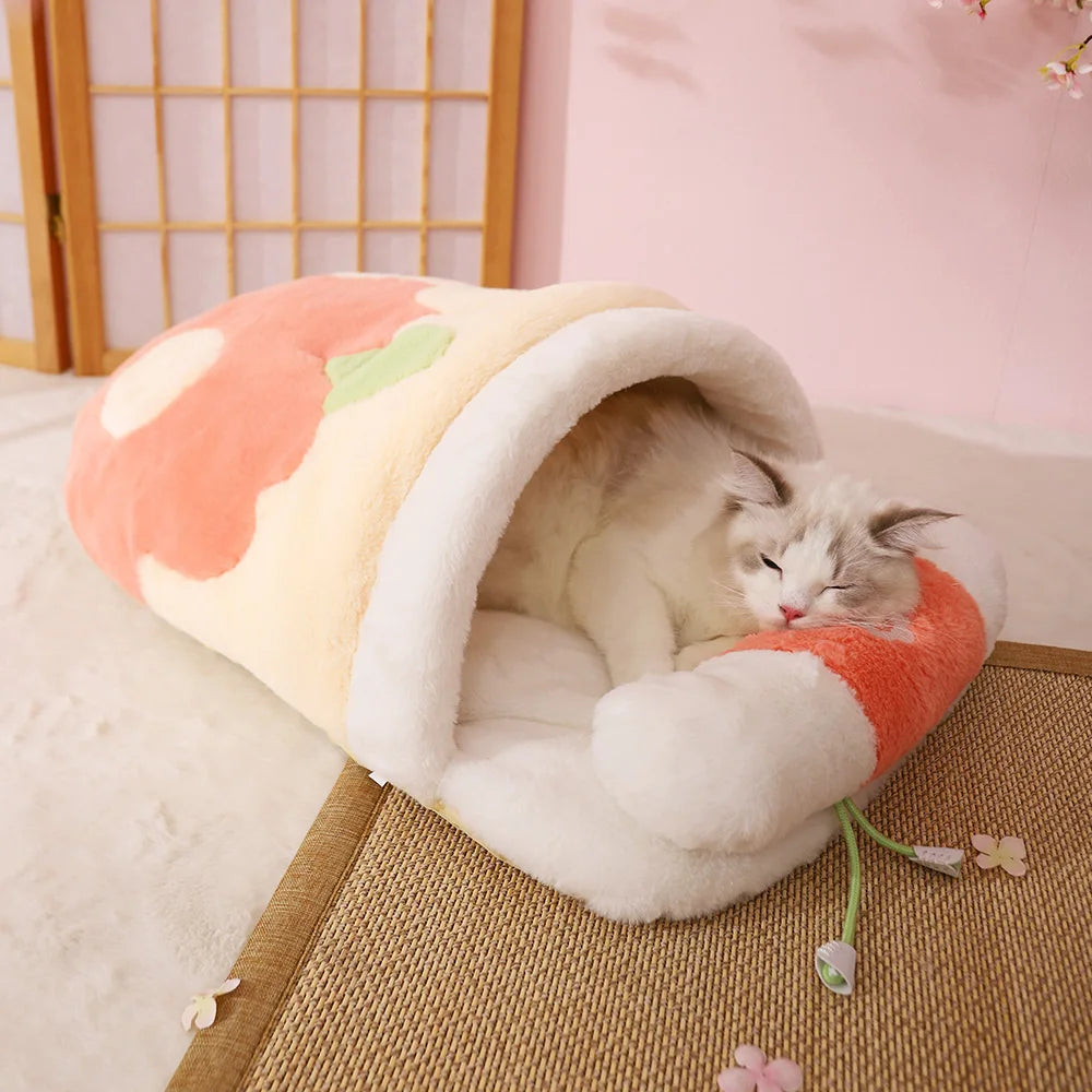 Cute covered cat bed with the cherry blossom sakura Japanese style cat cave bed sleeping bag