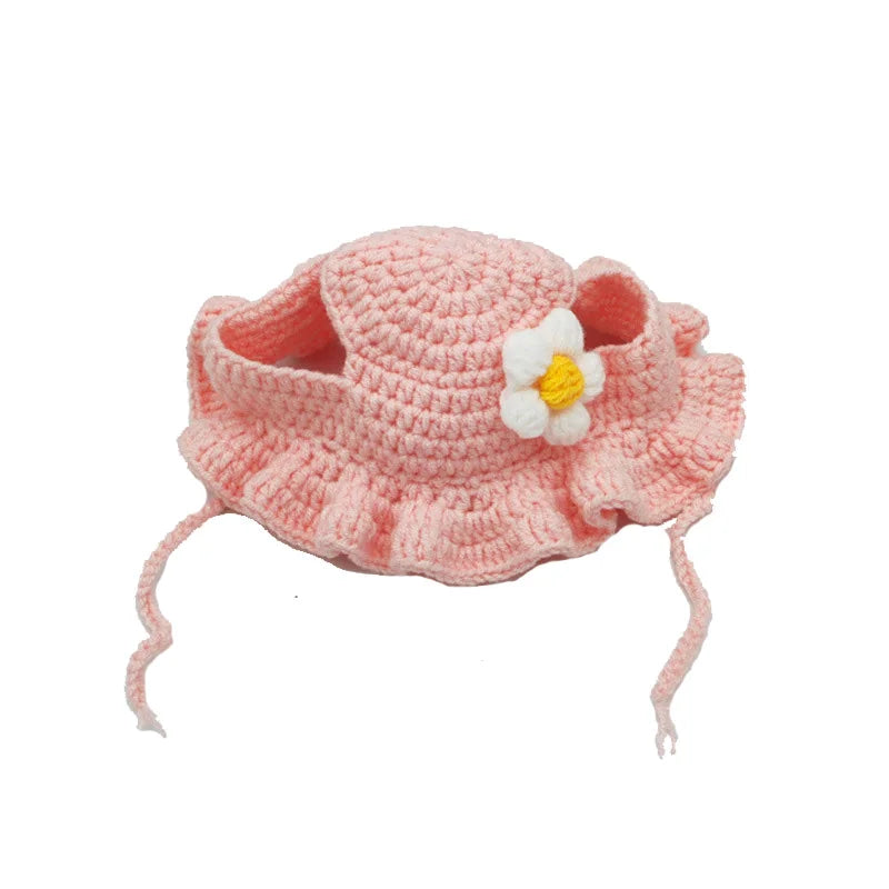 Crochet hat for cats in pink crochet flower hat for cat pet hat dog hat