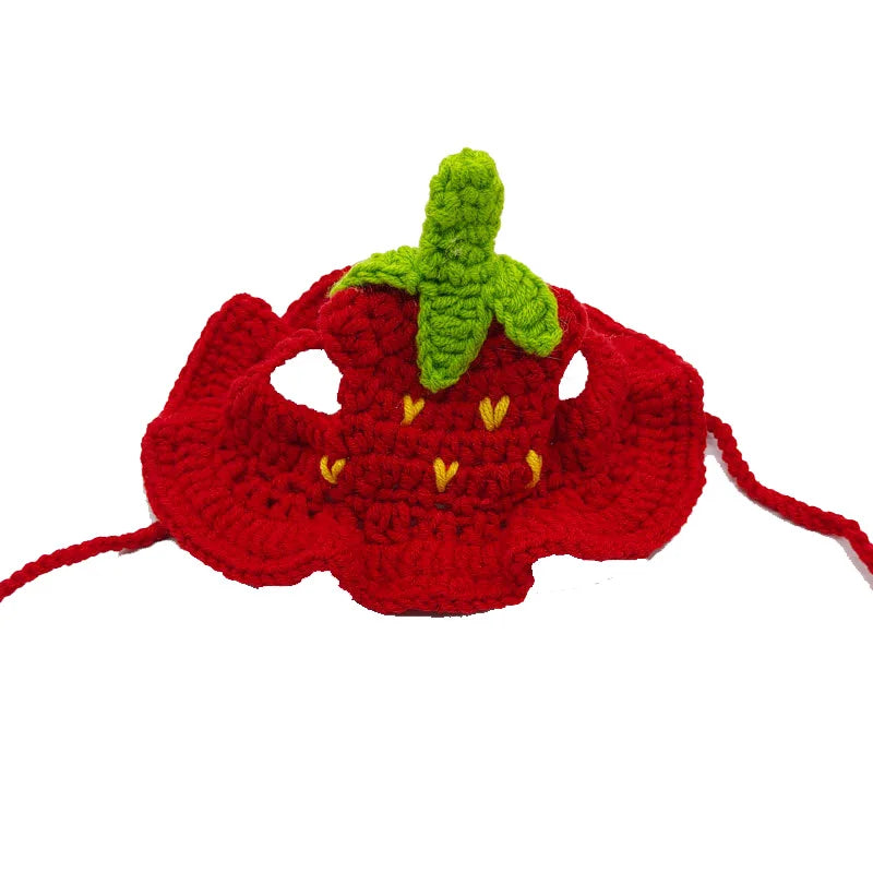 Crochet hat for cat strawberry fruit red green crochet cat hat cute dog hat