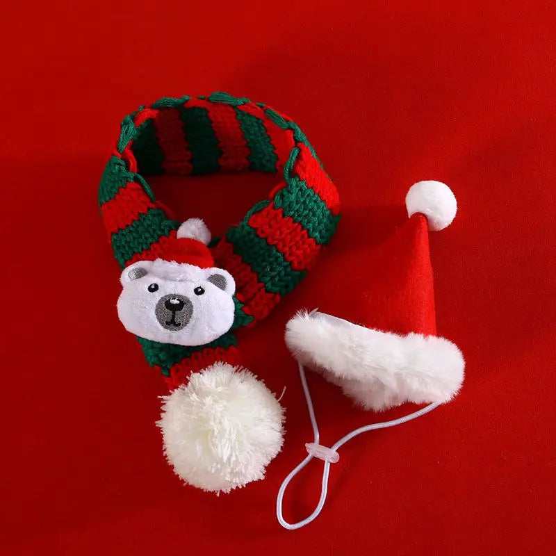 Cat Christmas hat with crochet scarfs Christmas costume for cats and dogs