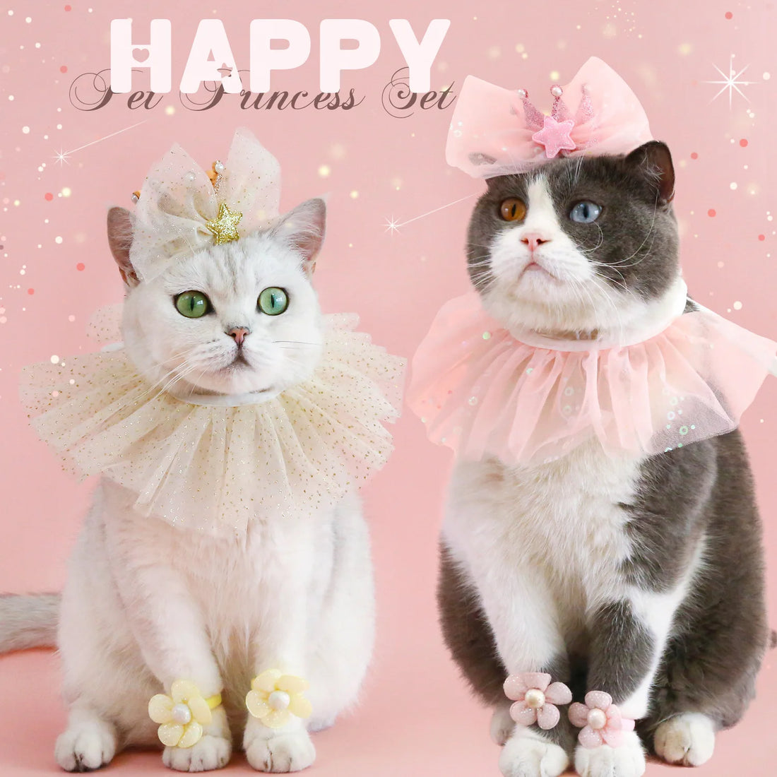 Chapeau de fête pour chat, costume de princesse chat rose, collier de princesse pour chat