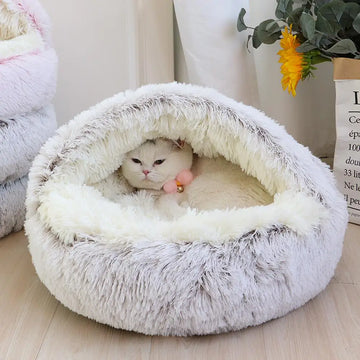 Cave bed for cats cuddle and warm covered bed fluffy cat bed